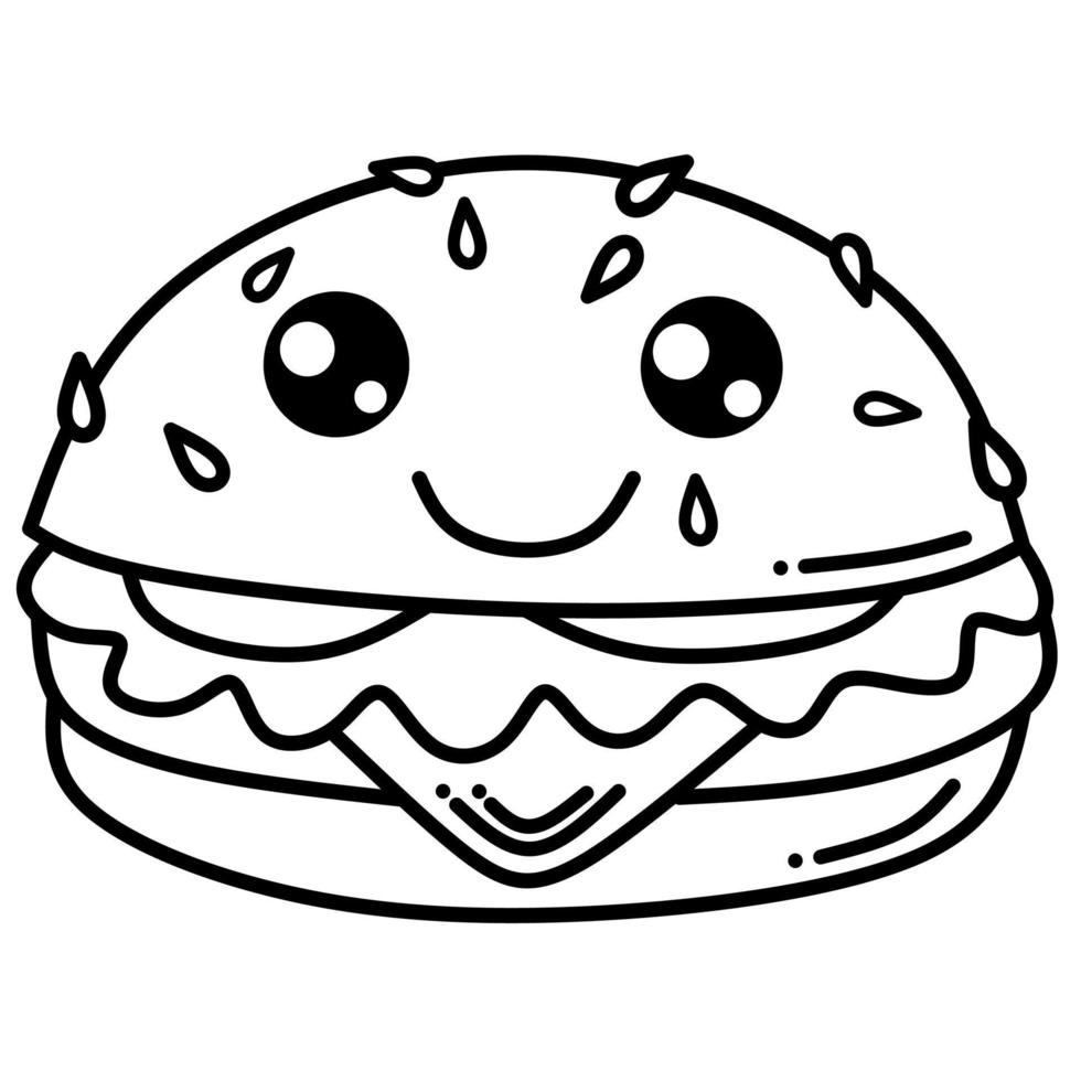 cute burger vector drawing for coloring book