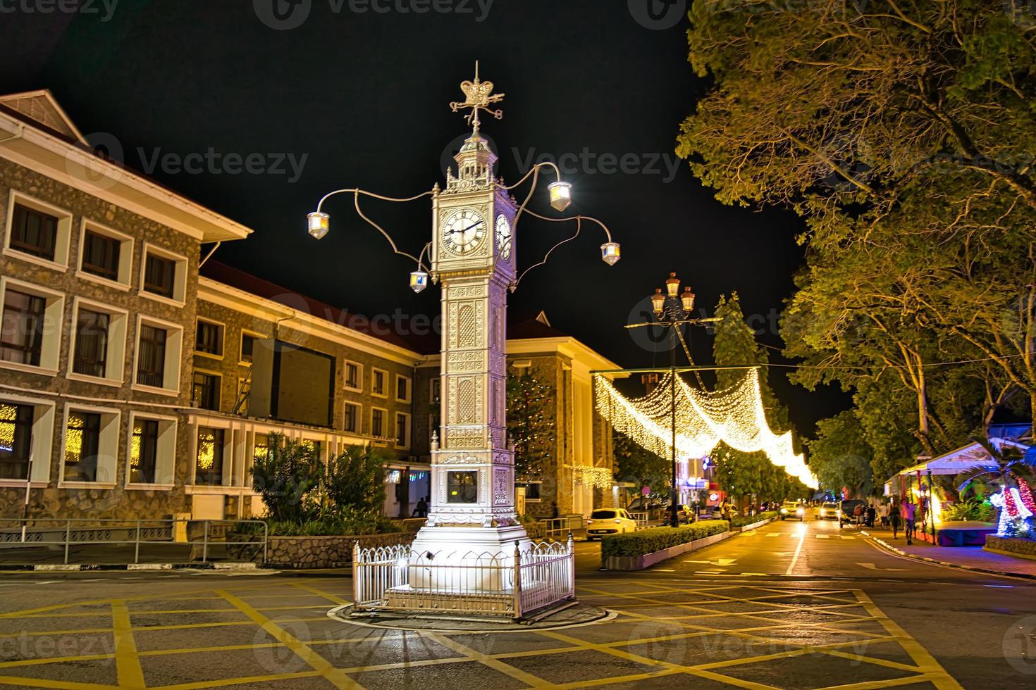 The town Victoria Seychelles..  beautiful lighting for Christmas and new year season, the town center was light up with lots of lights near the clock tower photo