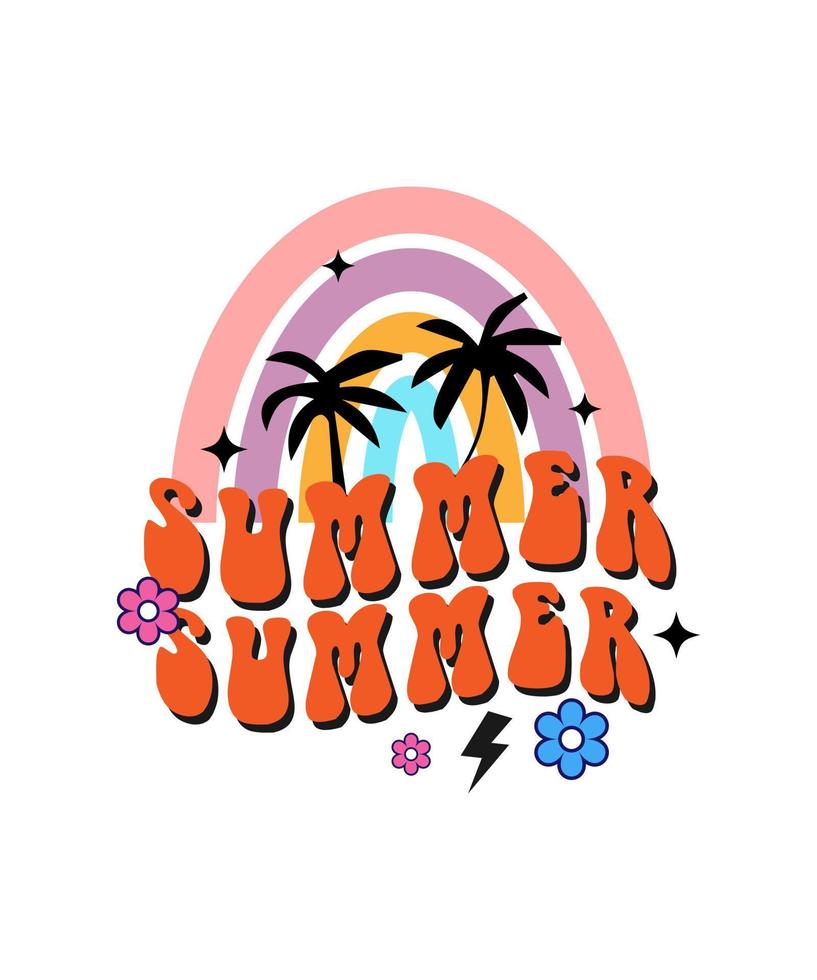 SUMMER WITH RAINBOW VECTOR T SHIRT DESIGN