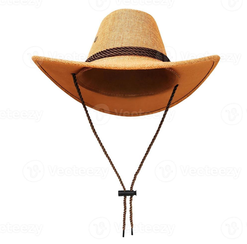 Sombrero de estilo vaquero con cadena aislado sobre fondo blanco. foto