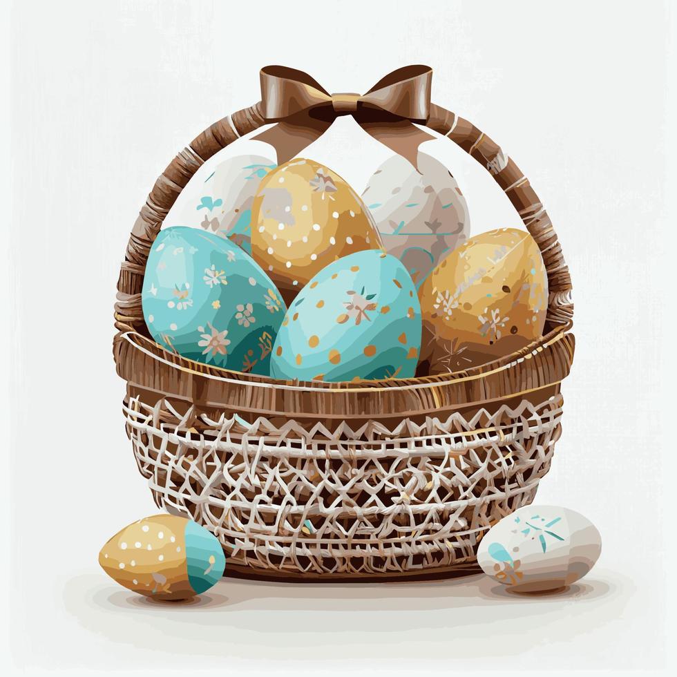 Festive basket of Easter Orthodox eggs on a white background - Vector