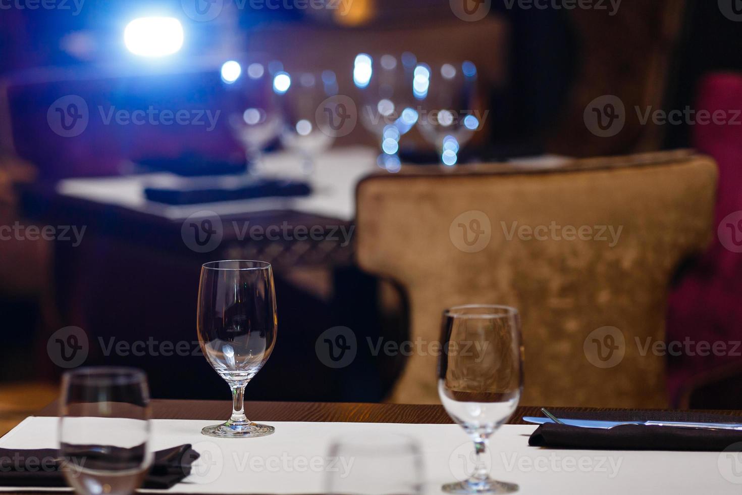 Glasses wine on table in sushi restaurant Serving in the restaurant on the table photo