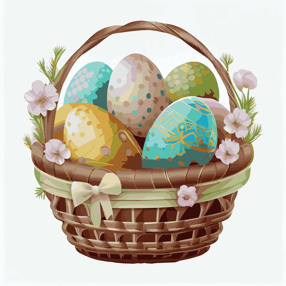 Festive basket of Easter Orthodox eggs on a white background - Vector