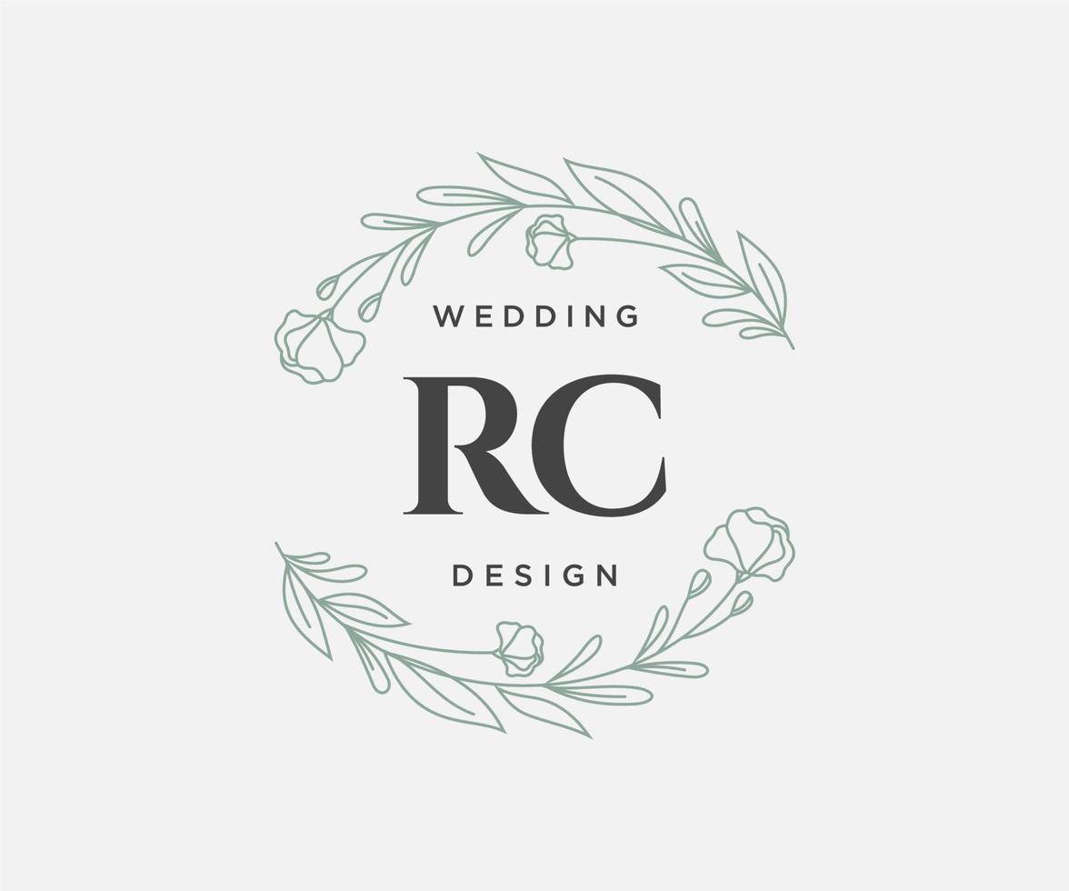 colección de logotipos de monograma de boda con letras iniciales rc, plantillas florales y minimalistas modernas dibujadas a mano para tarjetas de invitación, guardar la fecha, identidad elegante para restaurante, boutique, café en vector