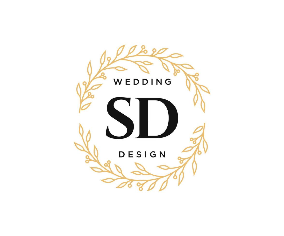 SD Initials letter Wedding monogram logos collection, hand drawn modern minimalistic and floral templates for Invitation cards, Save the Date, elegant identity for restaurant, boutique, cafe in vector
