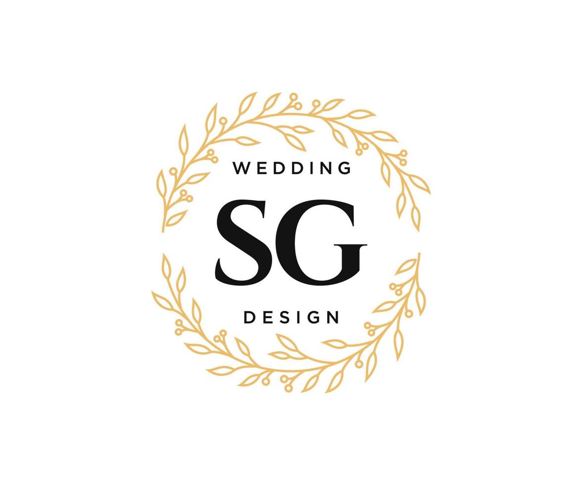 SG Initials letter Wedding monogram logos collection, hand drawn modern minimalistic and floral templates for Invitation cards, Save the Date, elegant identity for restaurant, boutique, cafe in vector