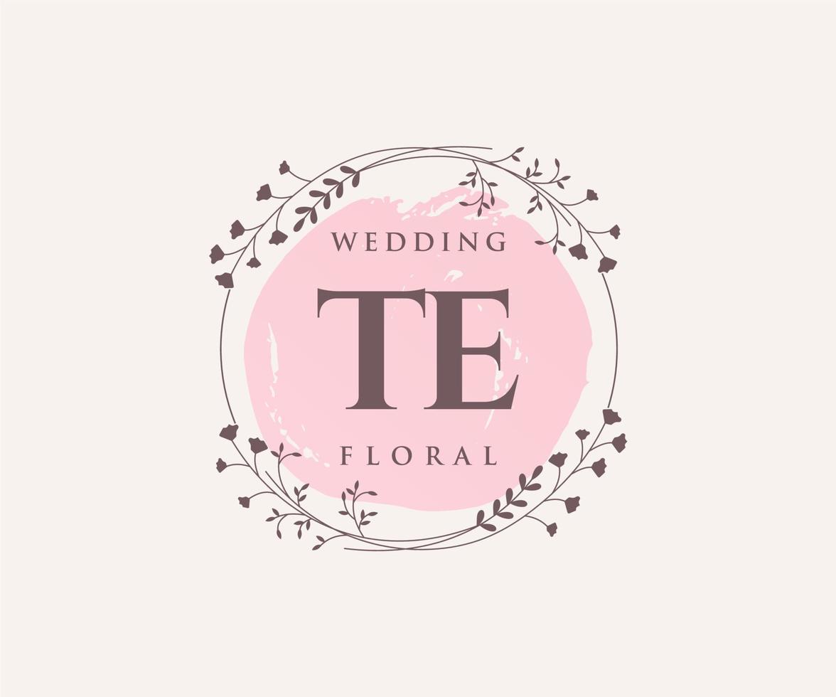 TE Initials letter Wedding monogram logos template, hand drawn modern minimalistic and floral templates for Invitation cards, Save the Date, elegant identity. vector