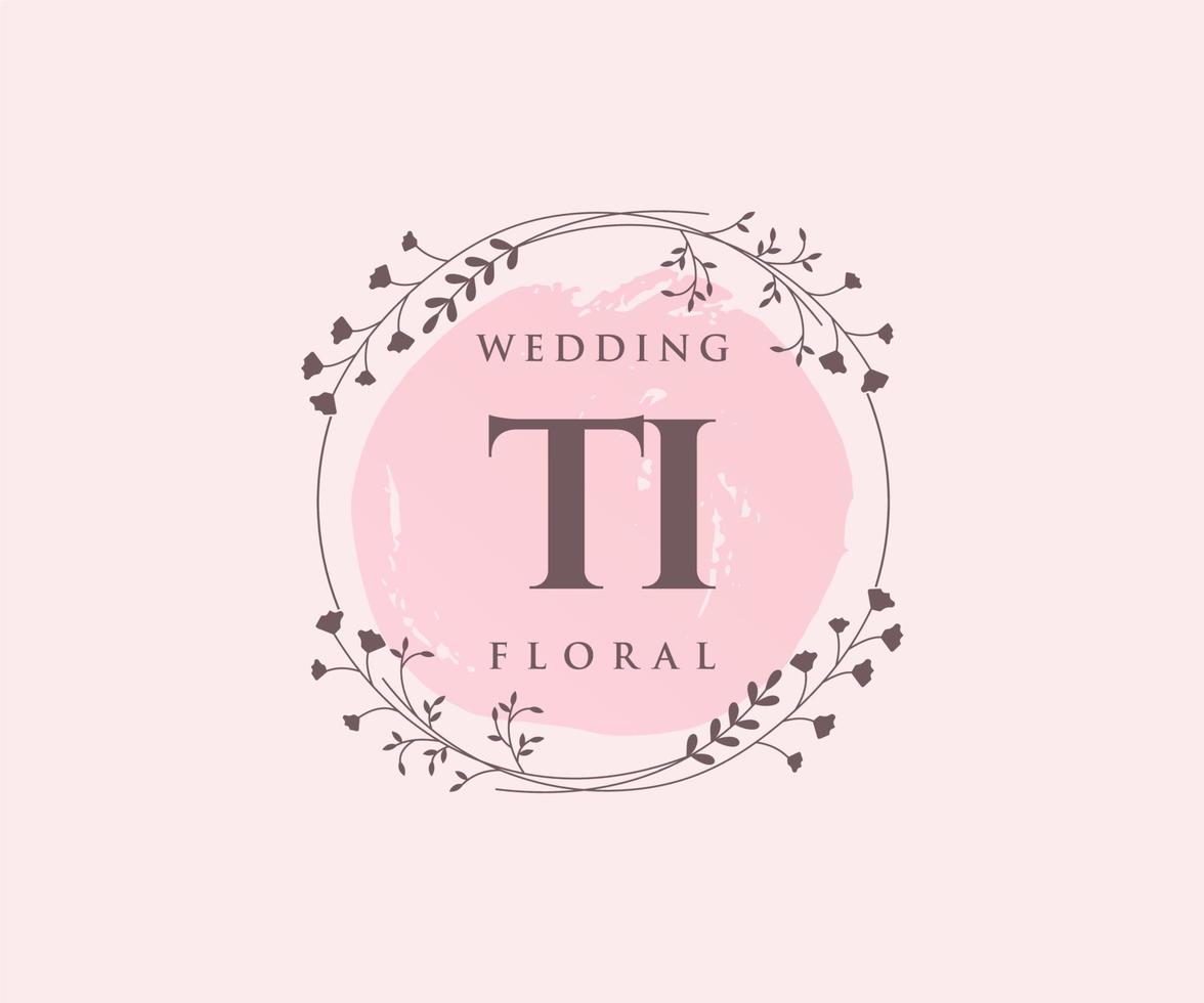TI Initials letter Wedding monogram logos template, hand drawn modern minimalistic and floral templates for Invitation cards, Save the Date, elegant identity. vector