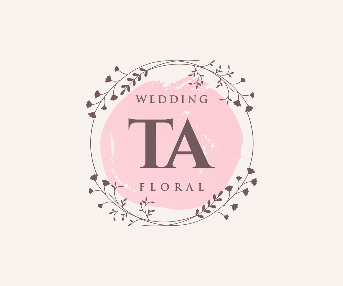 TA Initials letter Wedding monogram logos template, hand drawn modern minimalistic and floral templates for Invitation cards, Save the Date, elegant identity. vector