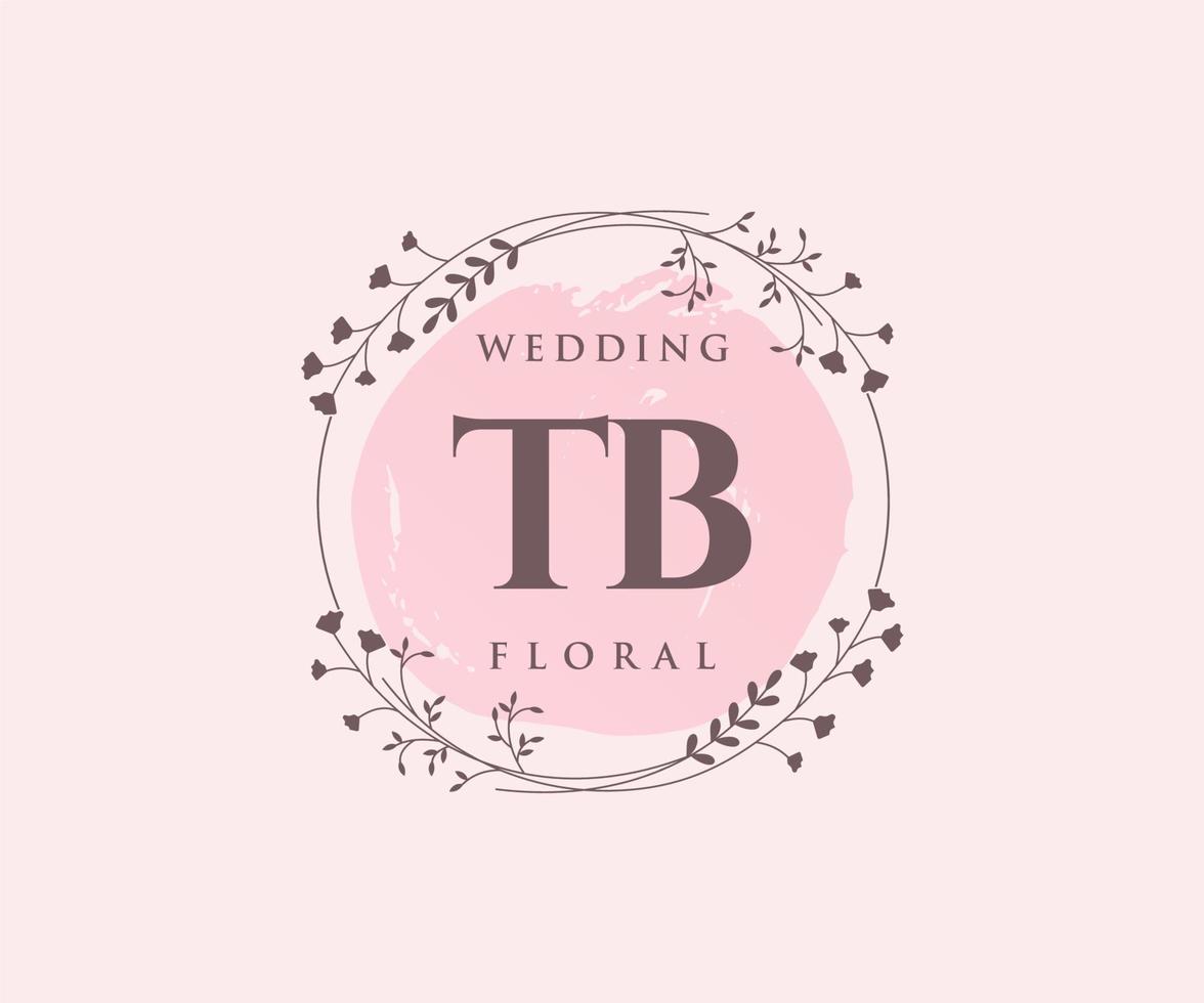 TB Initials letter Wedding monogram logos template, hand drawn modern minimalistic and floral templates for Invitation cards, Save the Date, elegant identity. vector