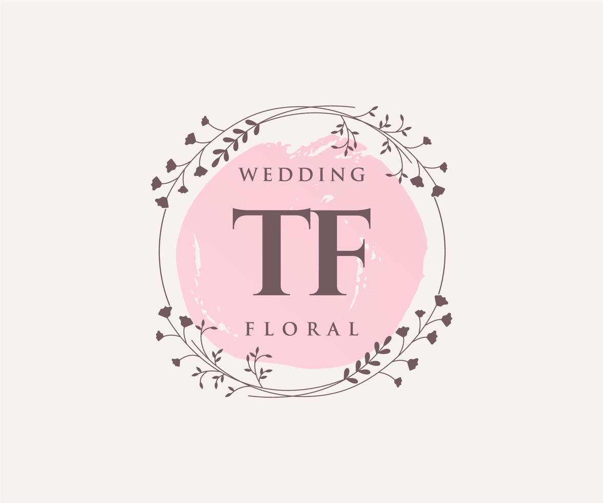 TF Initials letter Wedding monogram logos template, hand drawn modern minimalistic and floral templates for Invitation cards, Save the Date, elegant identity. vector