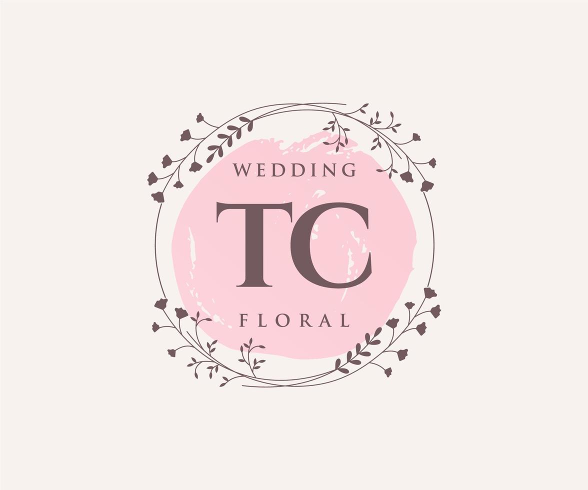 TC Initials letter Wedding monogram logos template, hand drawn modern minimalistic and floral templates for Invitation cards, Save the Date, elegant identity. vector