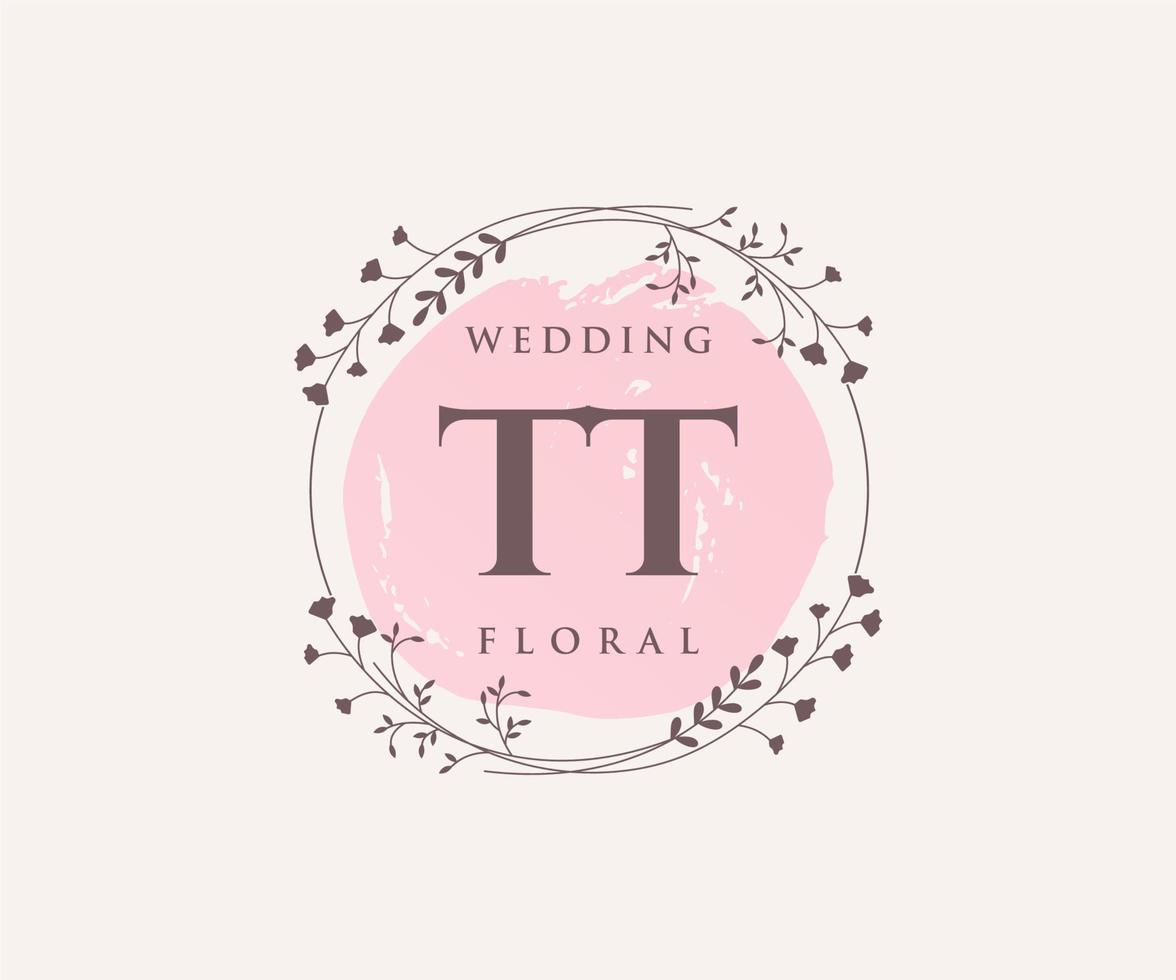 TT Initials letter Wedding monogram logos template, hand drawn modern minimalistic and floral templates for Invitation cards, Save the Date, elegant identity. vector