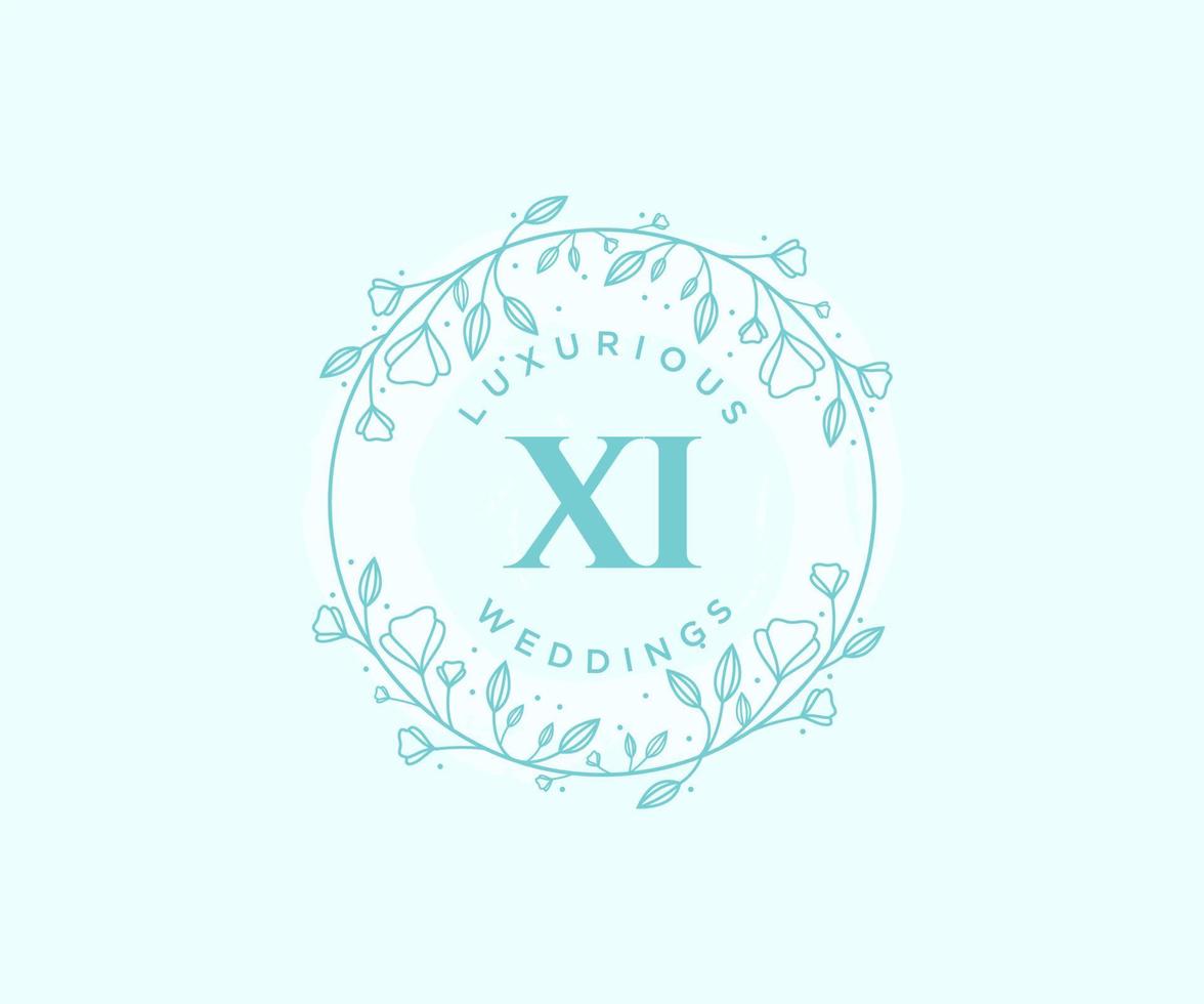 XI Initials letter Wedding monogram logos template, hand drawn modern minimalistic and floral templates for Invitation cards, Save the Date, elegant identity. vector