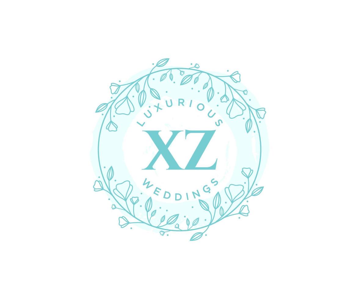 XZ Initials letter Wedding monogram logos template, hand drawn modern minimalistic and floral templates for Invitation cards, Save the Date, elegant identity. vector