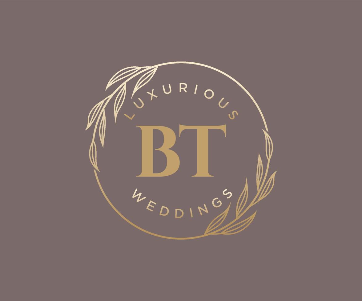 plantilla de logotipos de monograma de boda con letras iniciales bt, plantillas florales y minimalistas modernas dibujadas a mano para tarjetas de invitación, guardar la fecha, identidad elegante. vector