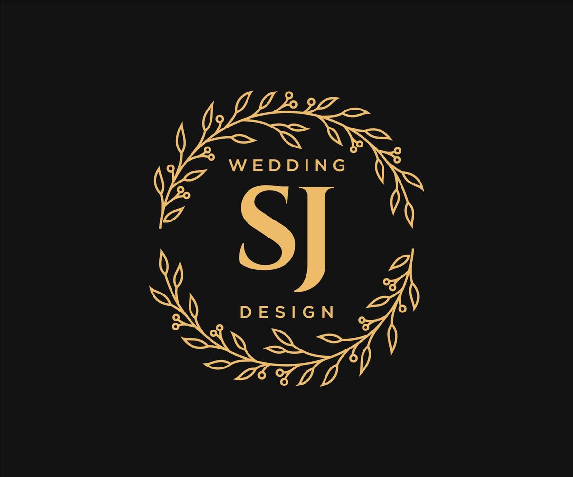 SJ Initials letter Wedding monogram logos collection, hand drawn modern minimalistic and floral templates for Invitation cards, Save the Date, elegant identity for restaurant, boutique, cafe in vector