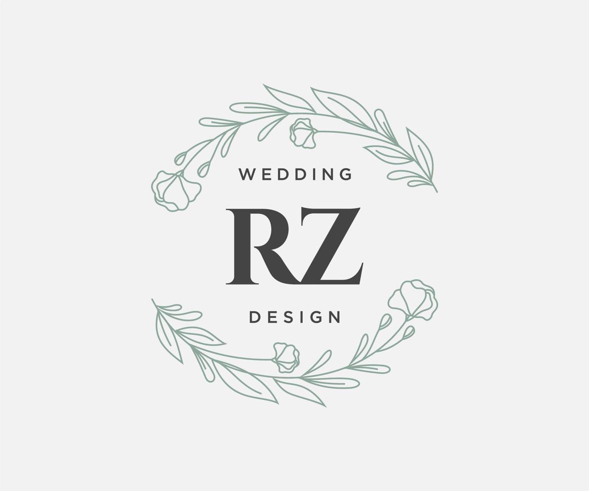 colección de logotipos de monograma de boda con letras iniciales rz, plantillas florales y minimalistas modernas dibujadas a mano para tarjetas de invitación, guardar la fecha, identidad elegante para restaurante, boutique, café en vector