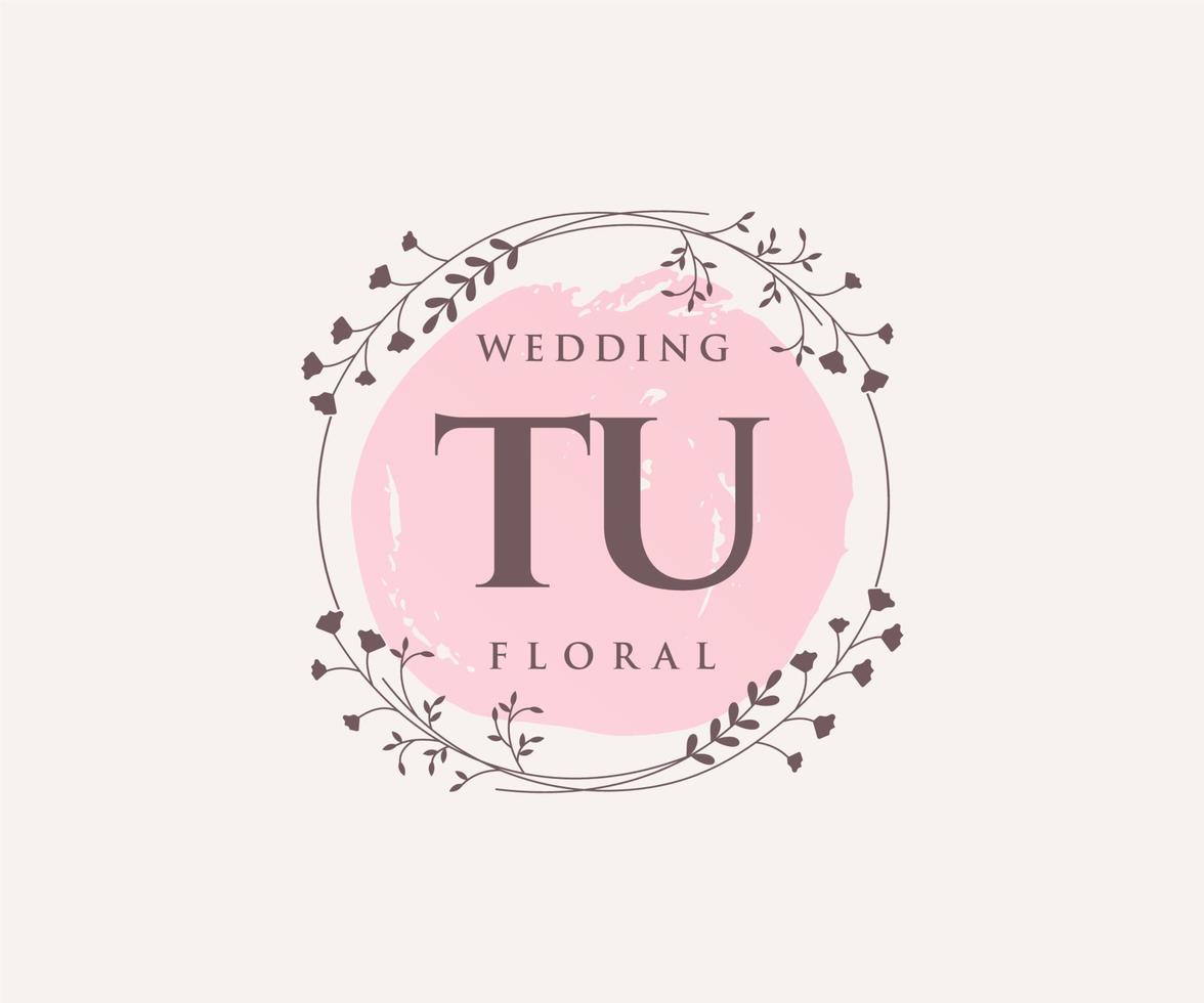 TU Initials letter Wedding monogram logos template, hand drawn modern minimalistic and floral templates for Invitation cards, Save the Date, elegant identity. vector