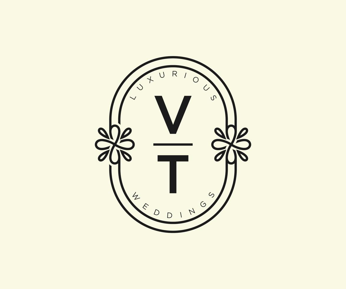 plantilla de logotipos de monograma de boda con letras iniciales vt, plantillas florales y minimalistas modernas dibujadas a mano para tarjetas de invitación, guardar la fecha, identidad elegante. vector