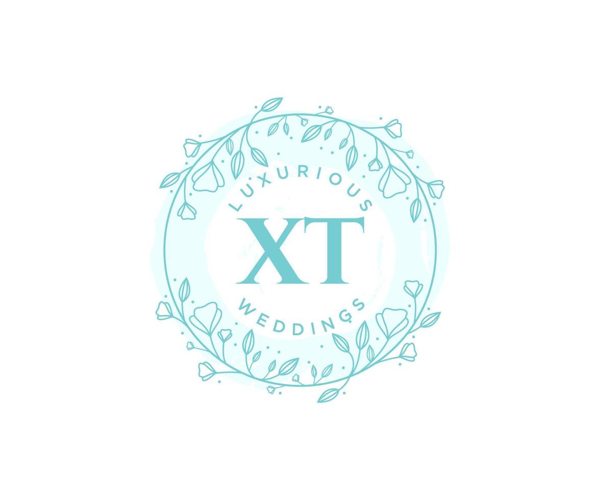 XT Initials letter Wedding monogram logos template, hand drawn modern minimalistic and floral templates for Invitation cards, Save the Date, elegant identity. vector