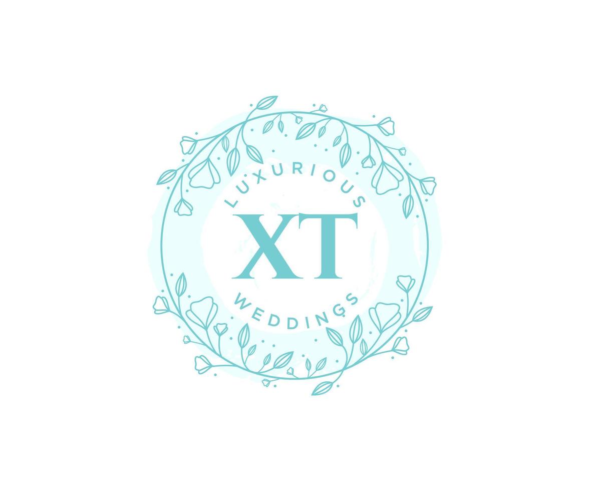 Plantilla de logotipos de monograma de boda con letras iniciales xt, plantillas florales y minimalistas modernas dibujadas a mano para tarjetas de invitación, guardar la fecha, identidad elegante. vector