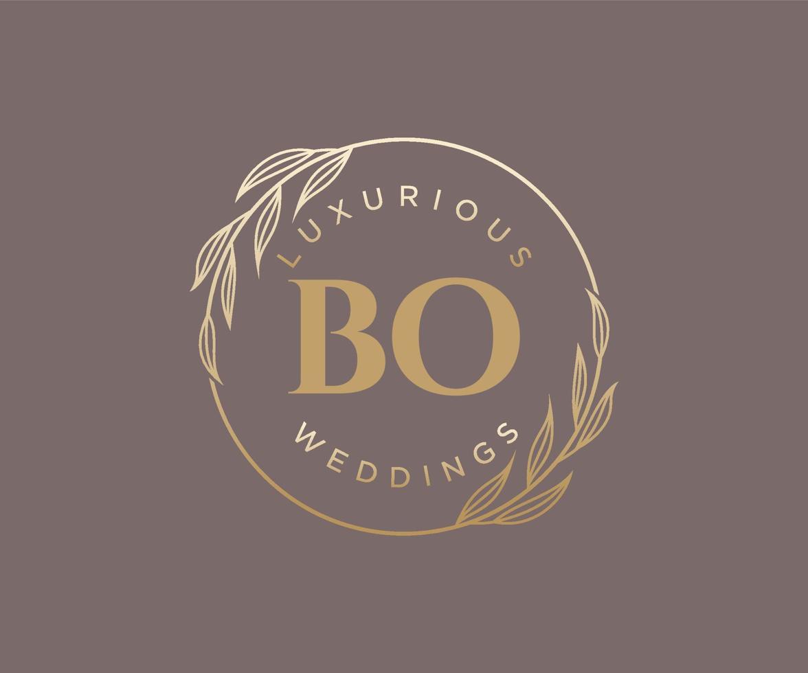 plantilla de logotipos de monograma de boda con letras iniciales bo, plantillas florales y minimalistas modernas dibujadas a mano para tarjetas de invitación, guardar la fecha, identidad elegante. vector