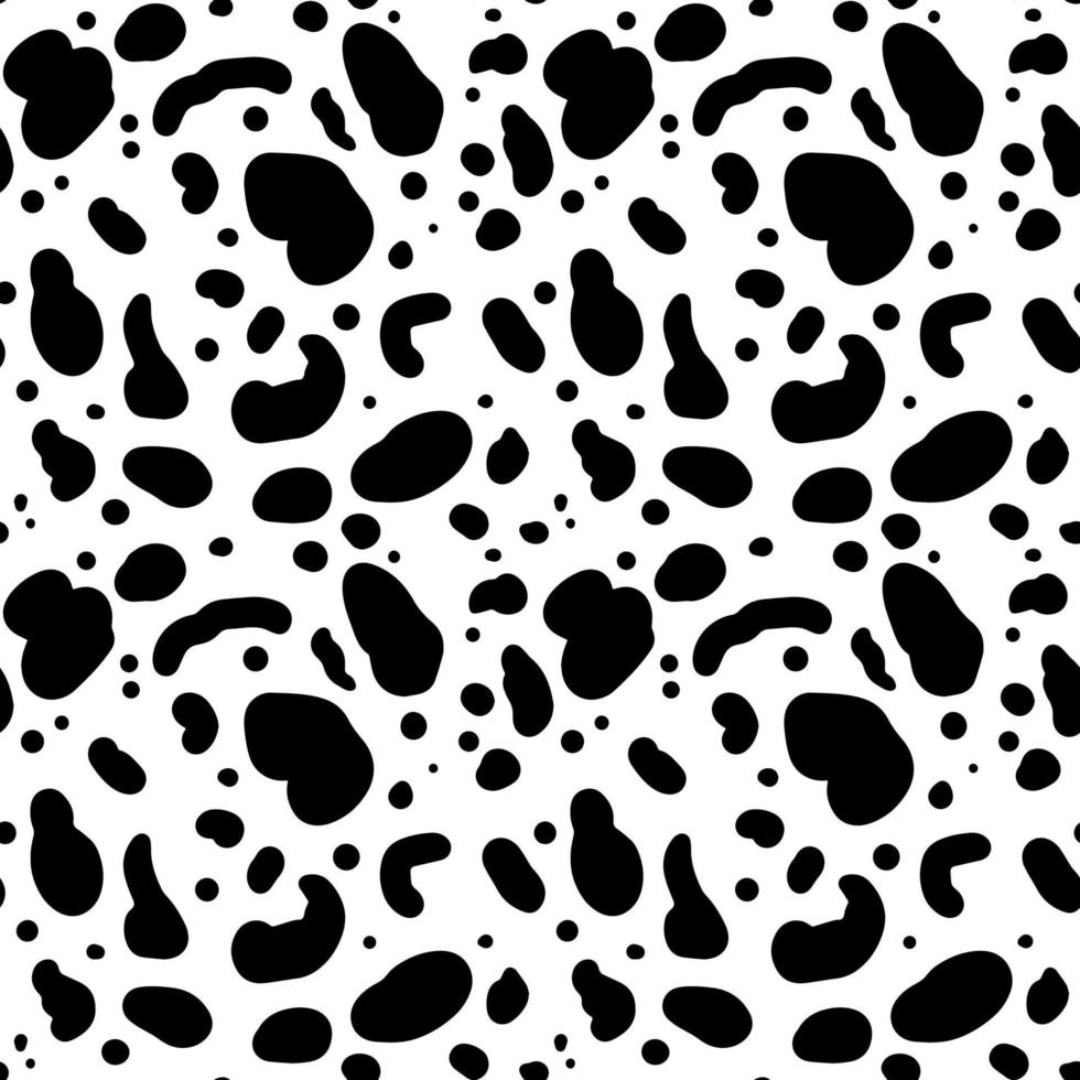 Cow seamless pattern. Black cartoon spots. Dalmatin or moo skin. Vector print
