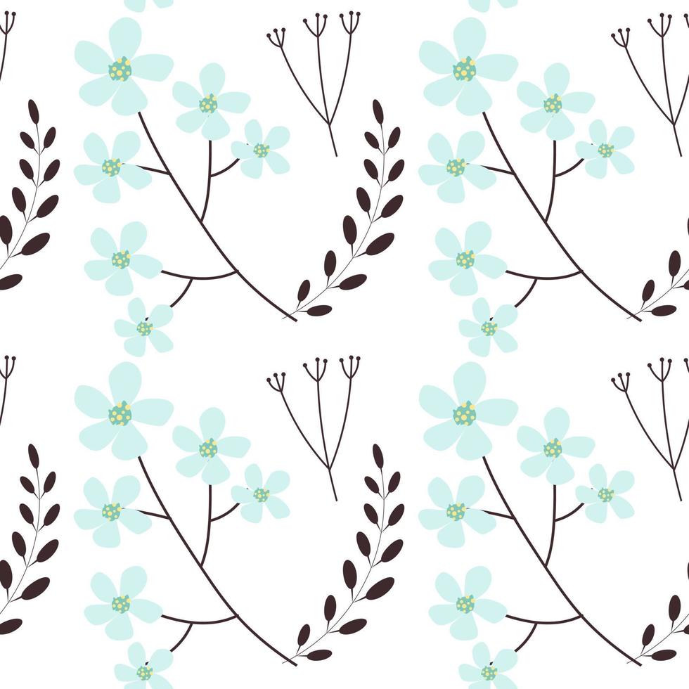 Trendy Floral pattern. Seamless vector texture. For fashion prints. Printing with in hand drawn style bright blue background.