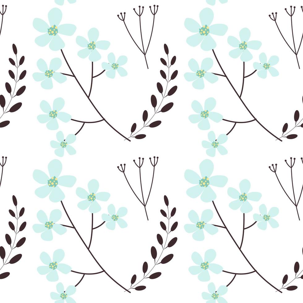 Trendy Floral pattern. Seamless vector texture. For fashion prints. Printing with in hand drawn style bright blue background.