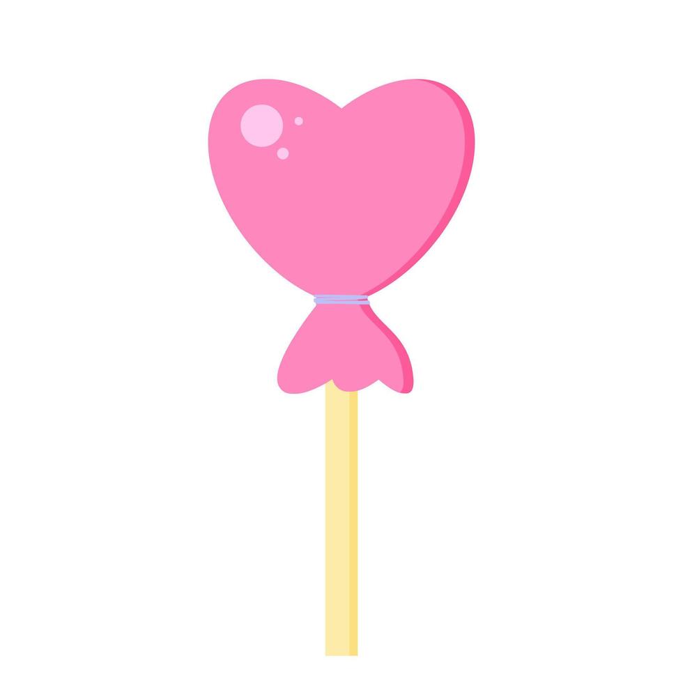 Caramelo duro de piruleta dulce rosa en forma de corazón en un palo. lindo romántico día de san valentín garabato dibujos animados estilo hipster ilustración vectorial aislado en blanco. para tarjetas de felicitación, poster o invitación. vector