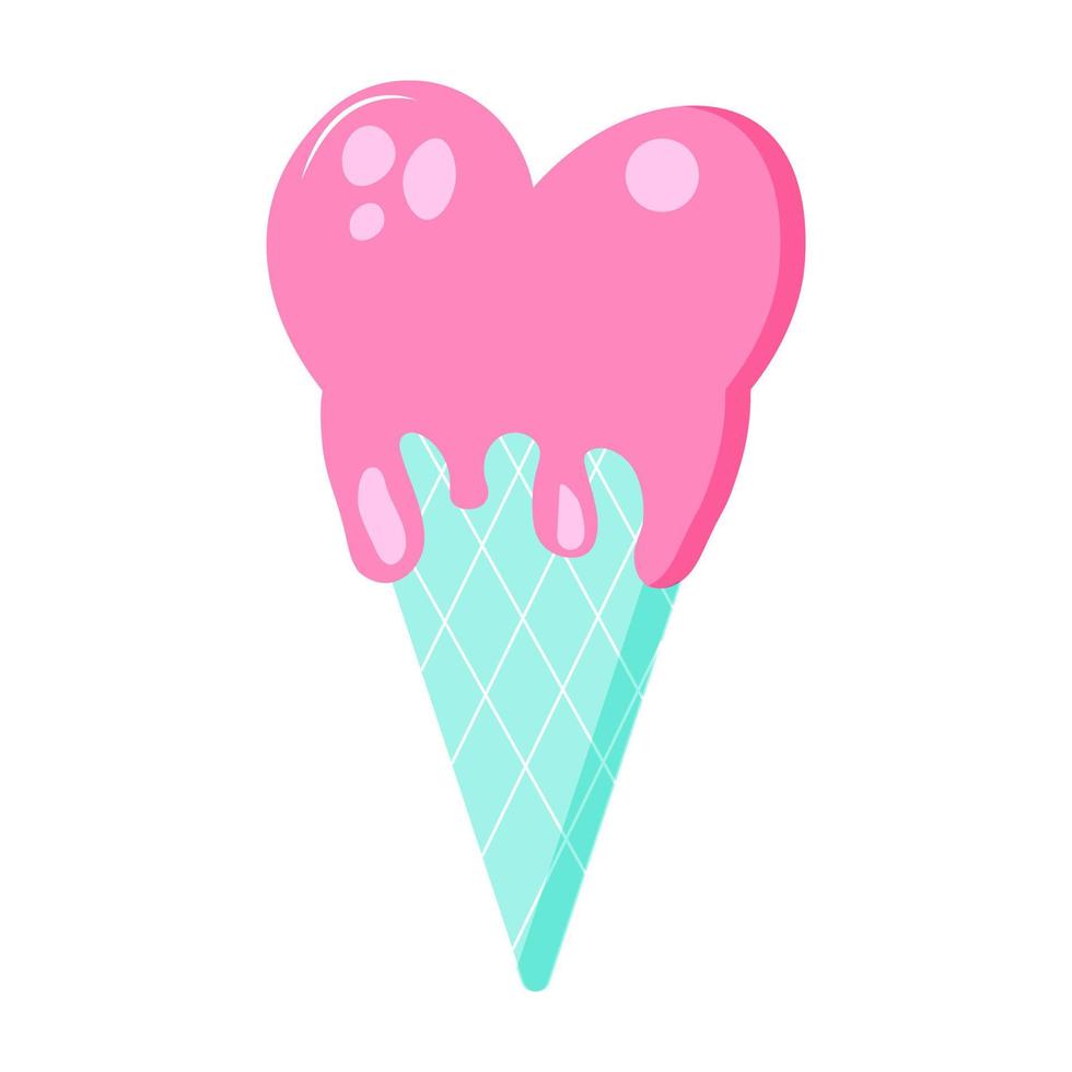 Vector ice cream in wafer cone with pink heart. Vector EPS10