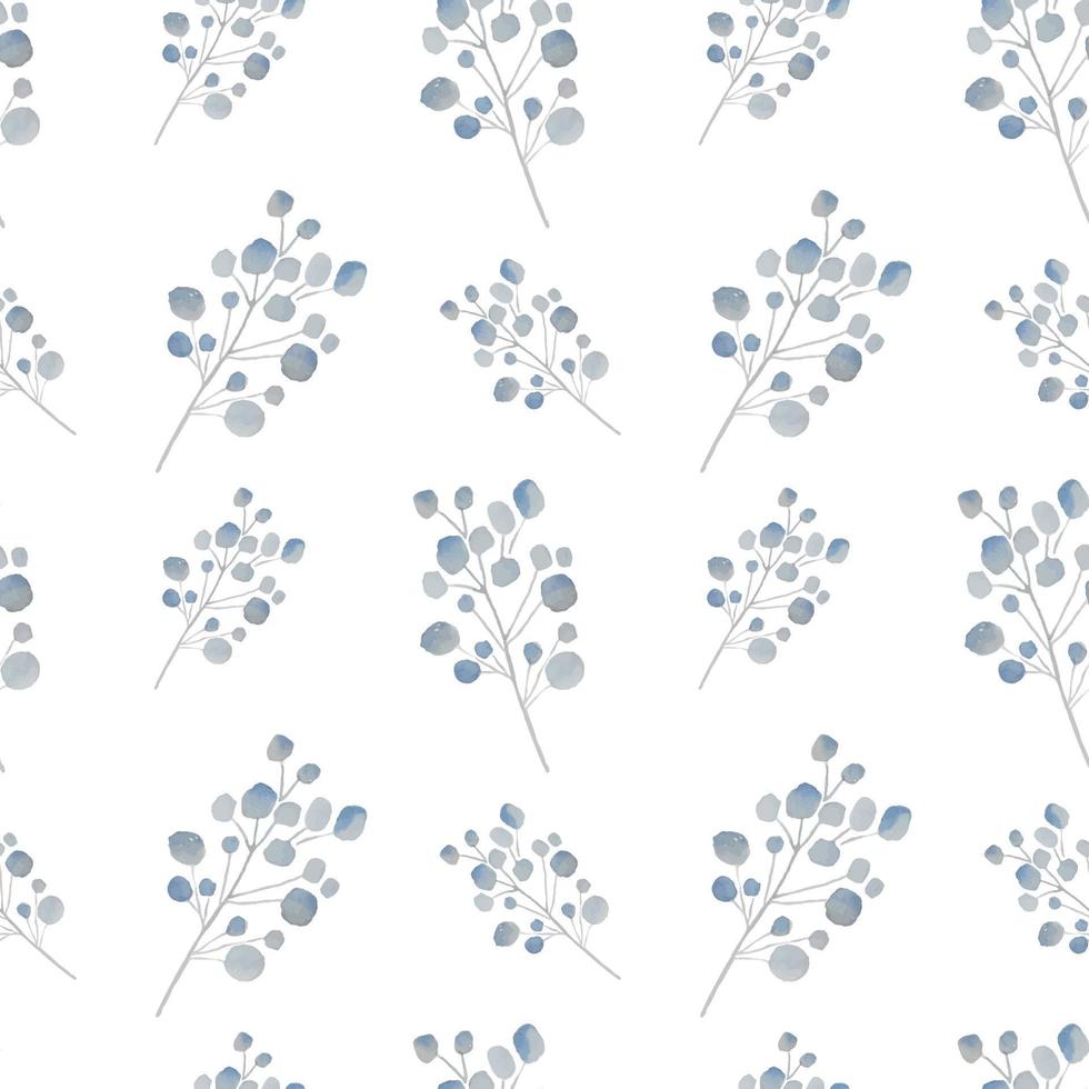 Seamless pattern, background, texture print with light watercolor hand drawn blue color plants. Tender, elegant textile fabric, wrapping paper backdrop layout vector