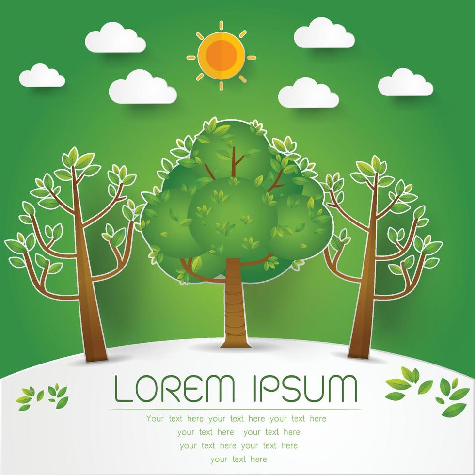 template Set of Green Forest, trees and bushes pop up paper cut style vector