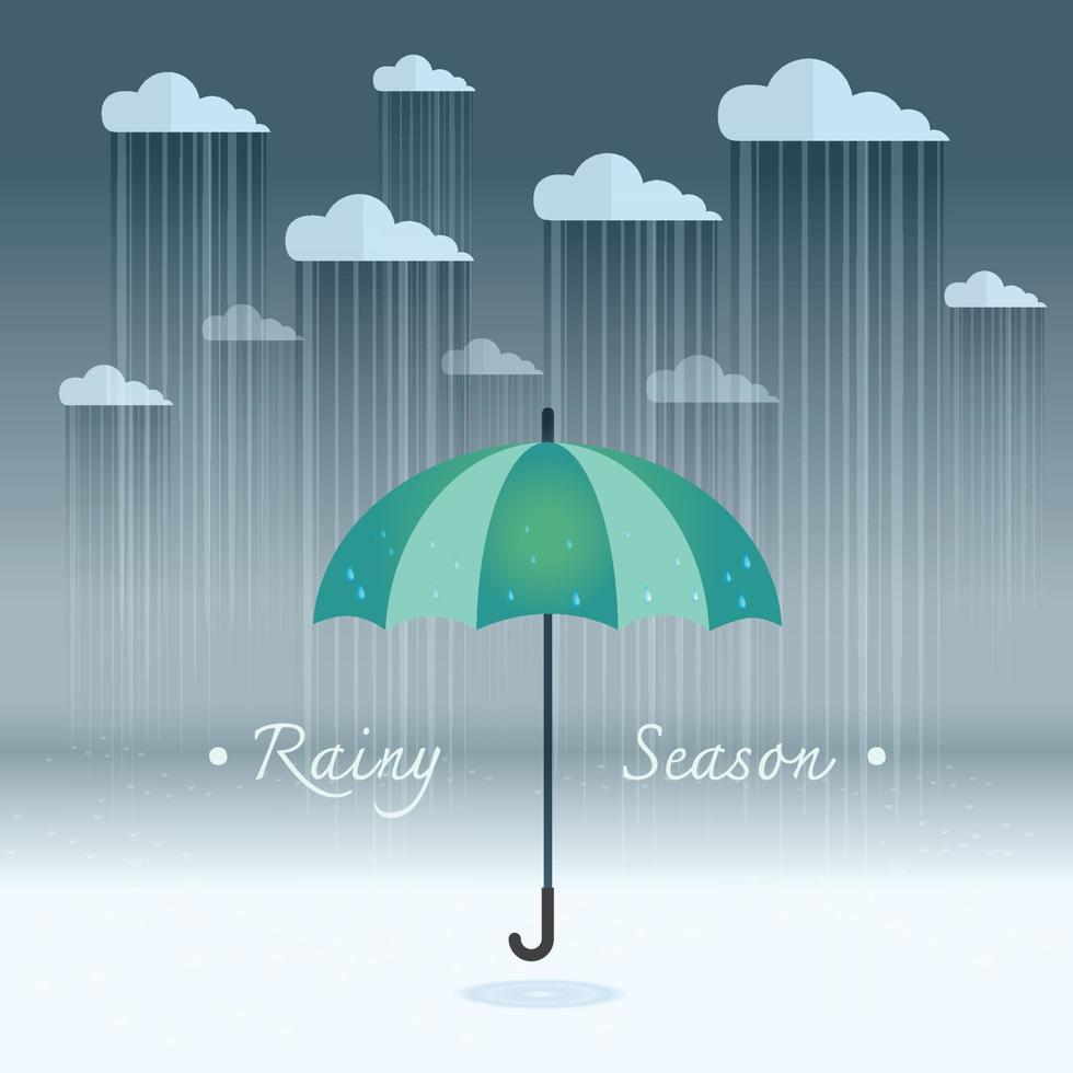 umbrella with heavy fall rain in the dark sky vector