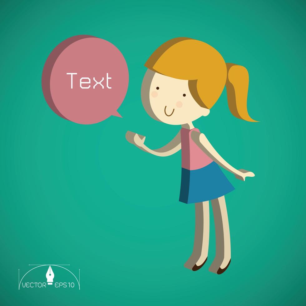 Isometric cute girl cartoon Text Box vector