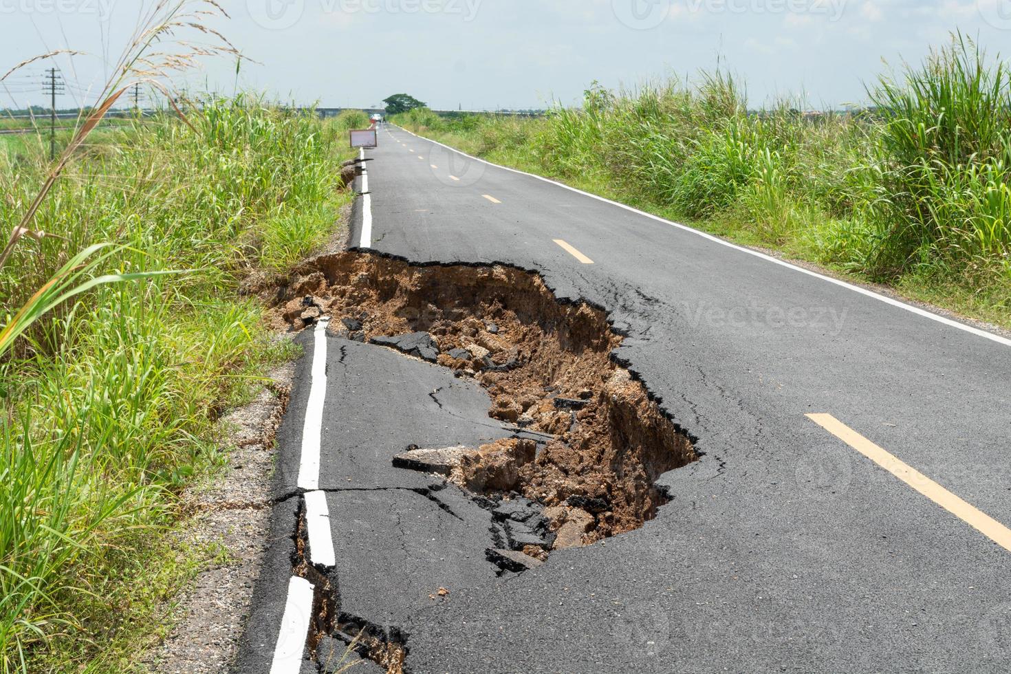 Asphalt surface on the street was demolished due to poor construction. photo