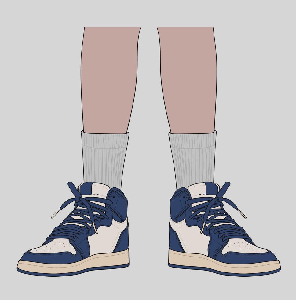 de pie usando las zapatillas de baloncesto más famosas vector