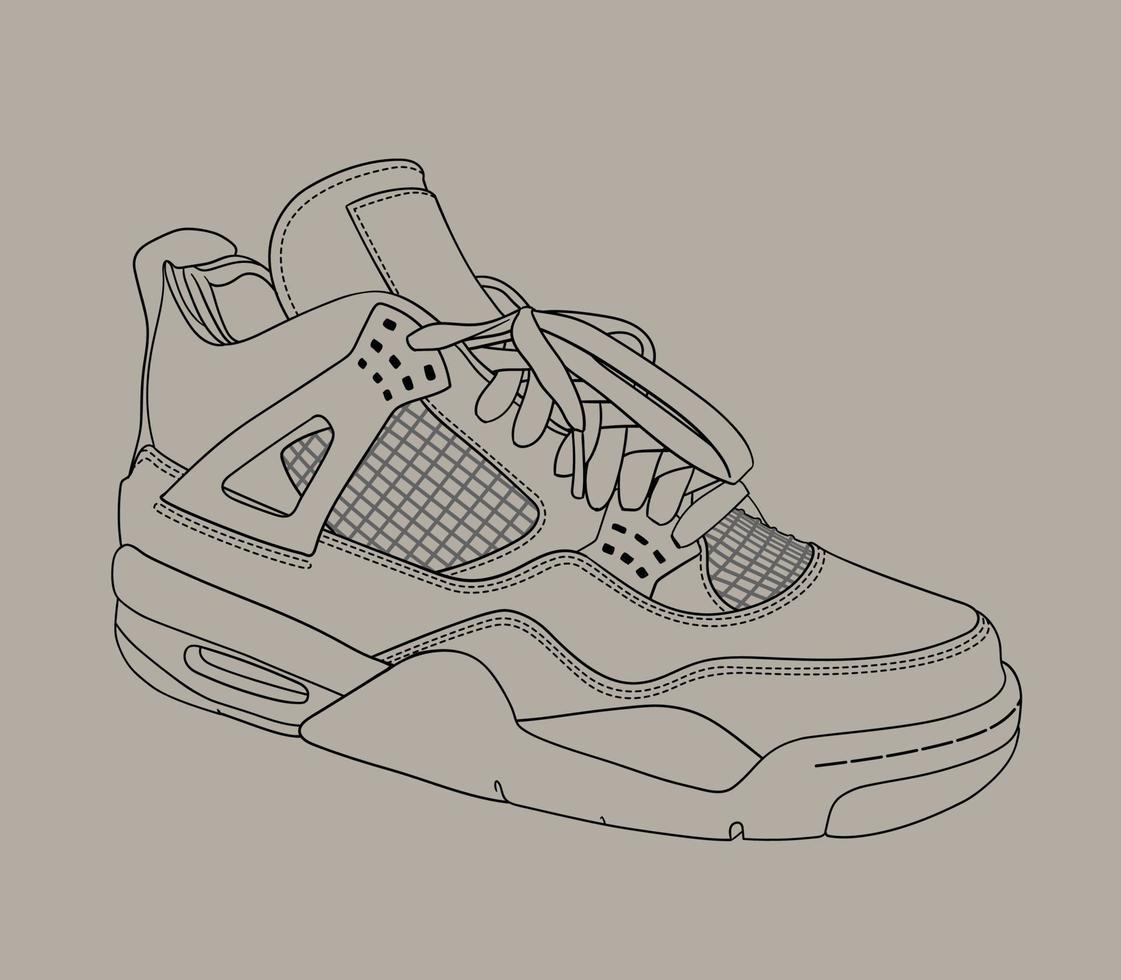 el arte lineal de zapatos de baloncesto más famoso vector