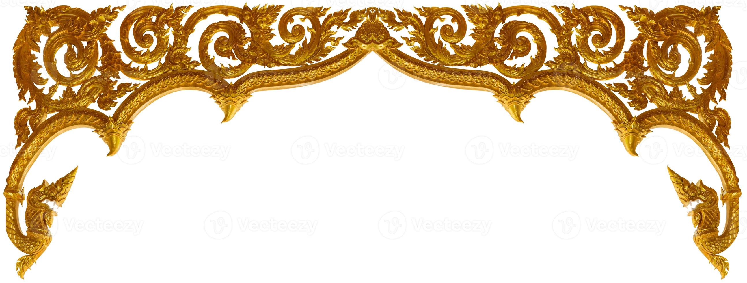 Gold carved ornament frame art isolated on white background photo