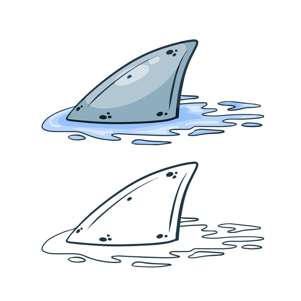 Shark fin. Predatory fish under water with waves. Drawing for print with dangerous marine animal. Flat cartoon illustration vector
