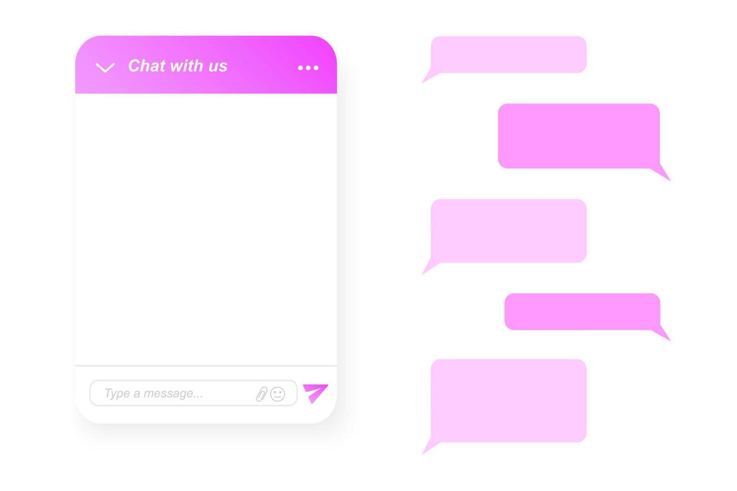 Lifechat form creator. Empty chat bot window and message bubbles. Virtual assistant, online customer support conversation, mobile messenger screen constructor vector