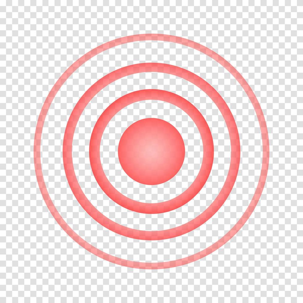 Pain point icon. Red hurt symbol. Concentric ache localization sign. Radar or sonar wave symbol isolated on transparent background vector
