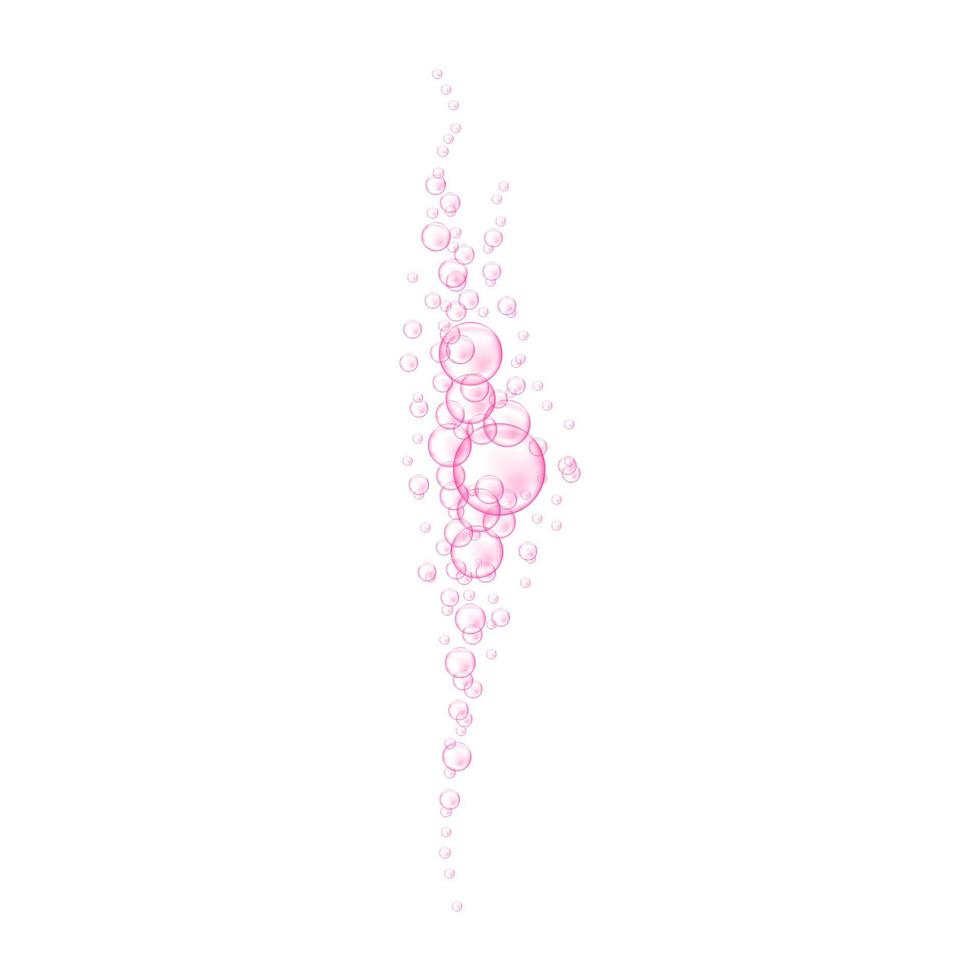 Pink bubbles streaming. Fizzy carbonated cherry or strawberry drink, seltzer, beer, soda, cola, lemonade, champagne, sparkling wine texture vector