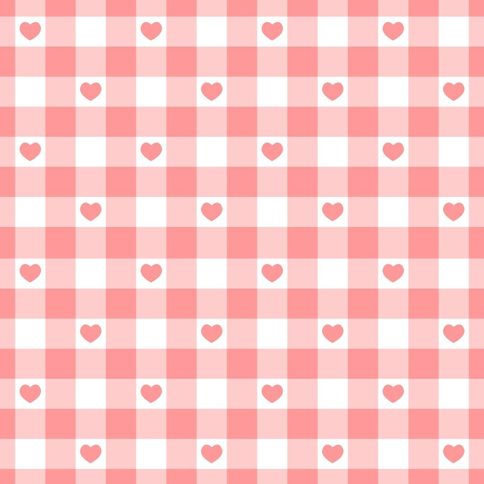 patrón sin costuras de cuadros rosados y blancos con corazones. textura a cuadros del día de san valentín para manta de picnic, mantel, cuadros. fondo de tela, diseño vichy retro vector