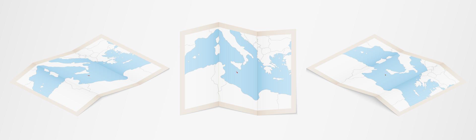 mapa plegado de malta en tres versiones diferentes. vector