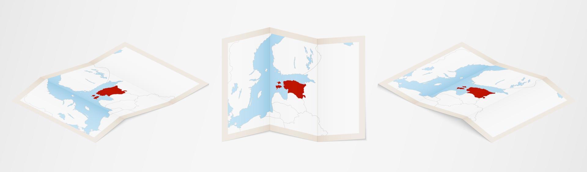 Folded map of Estonia in three different versions. vector