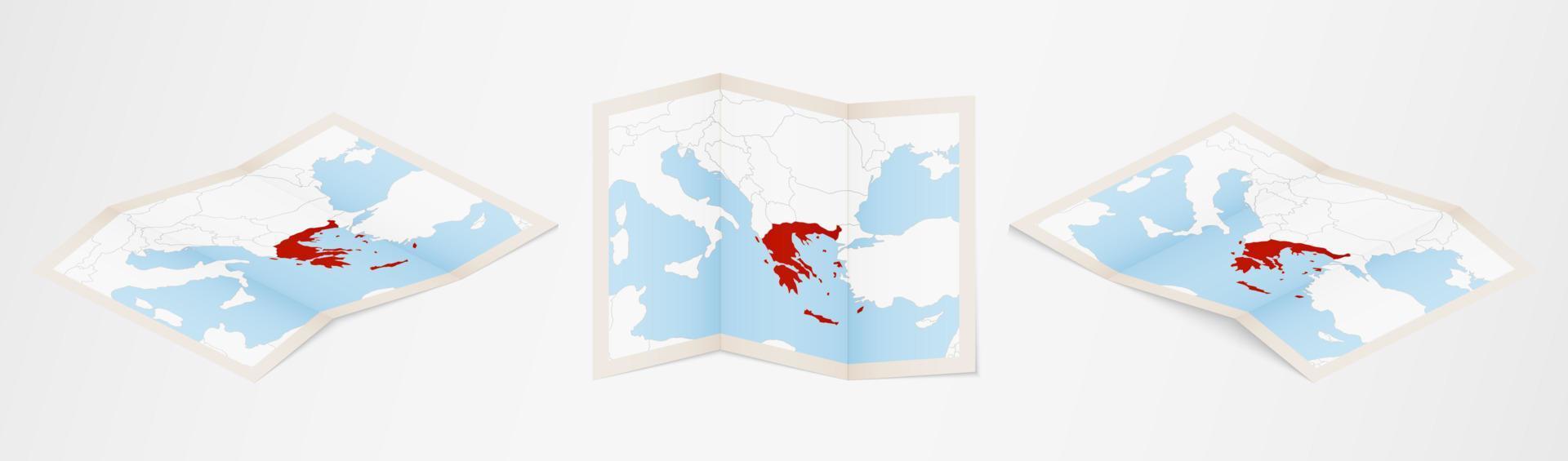 mapa plegado de grecia en tres versiones diferentes. vector