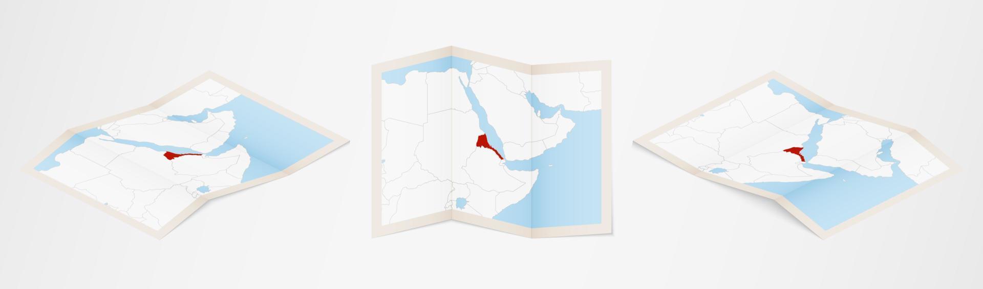 Folded map of Eritrea in three different versions. vector