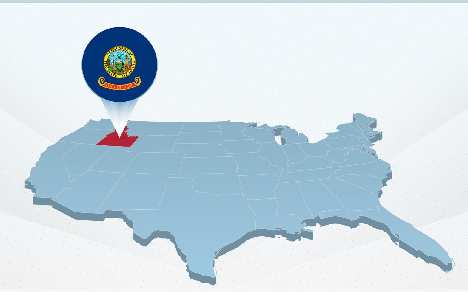 mapa del estado de idaho en el mapa de los estados unidos de américa en perspectiva. vector